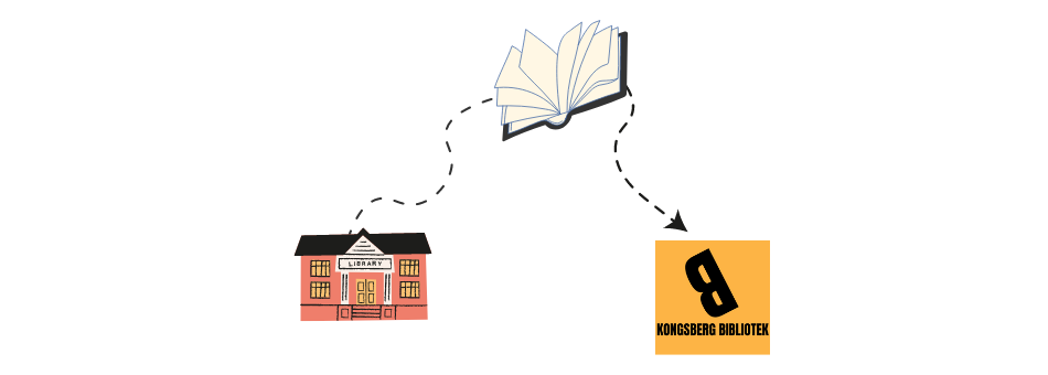 illustrasjon av en bok som flyr mellom bibliotek