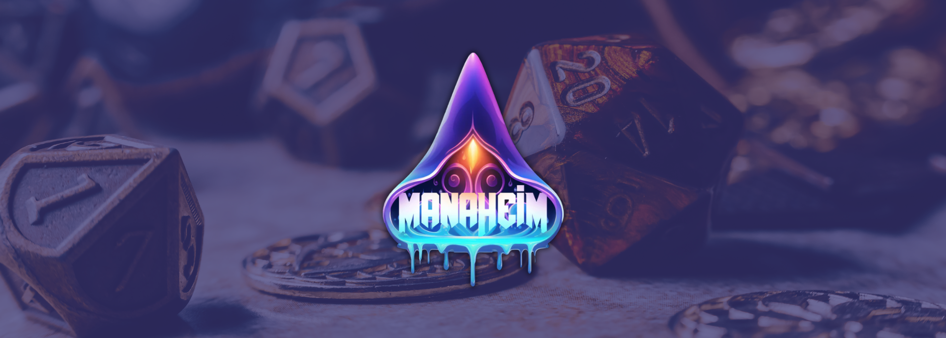 logoen til manaheim, bilde av terninger i bakgrunn